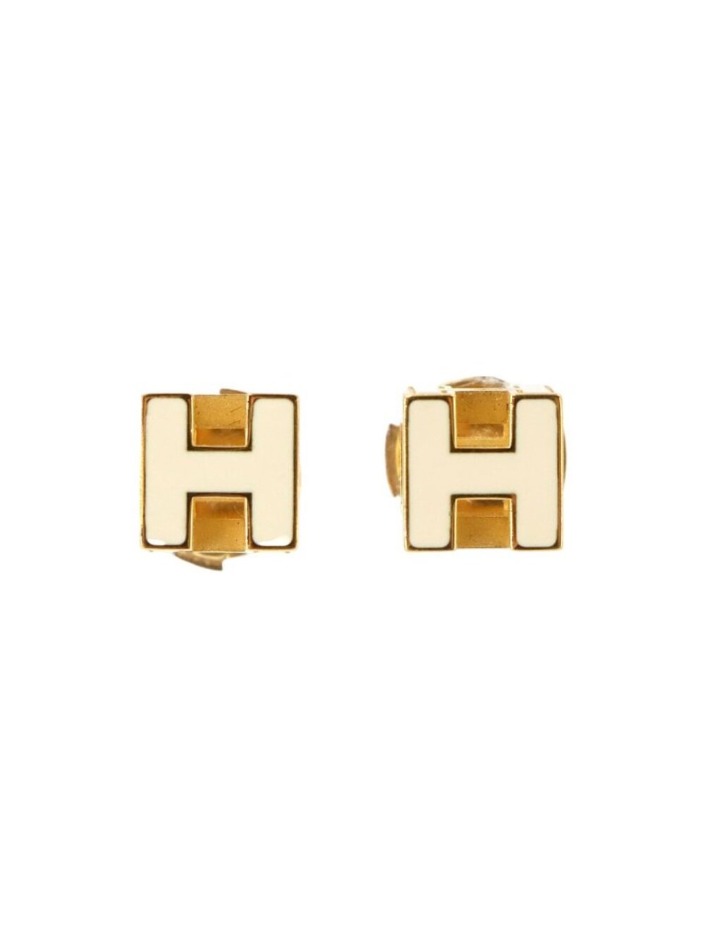 Hermes Cage D'h Cube Earrings White Gold